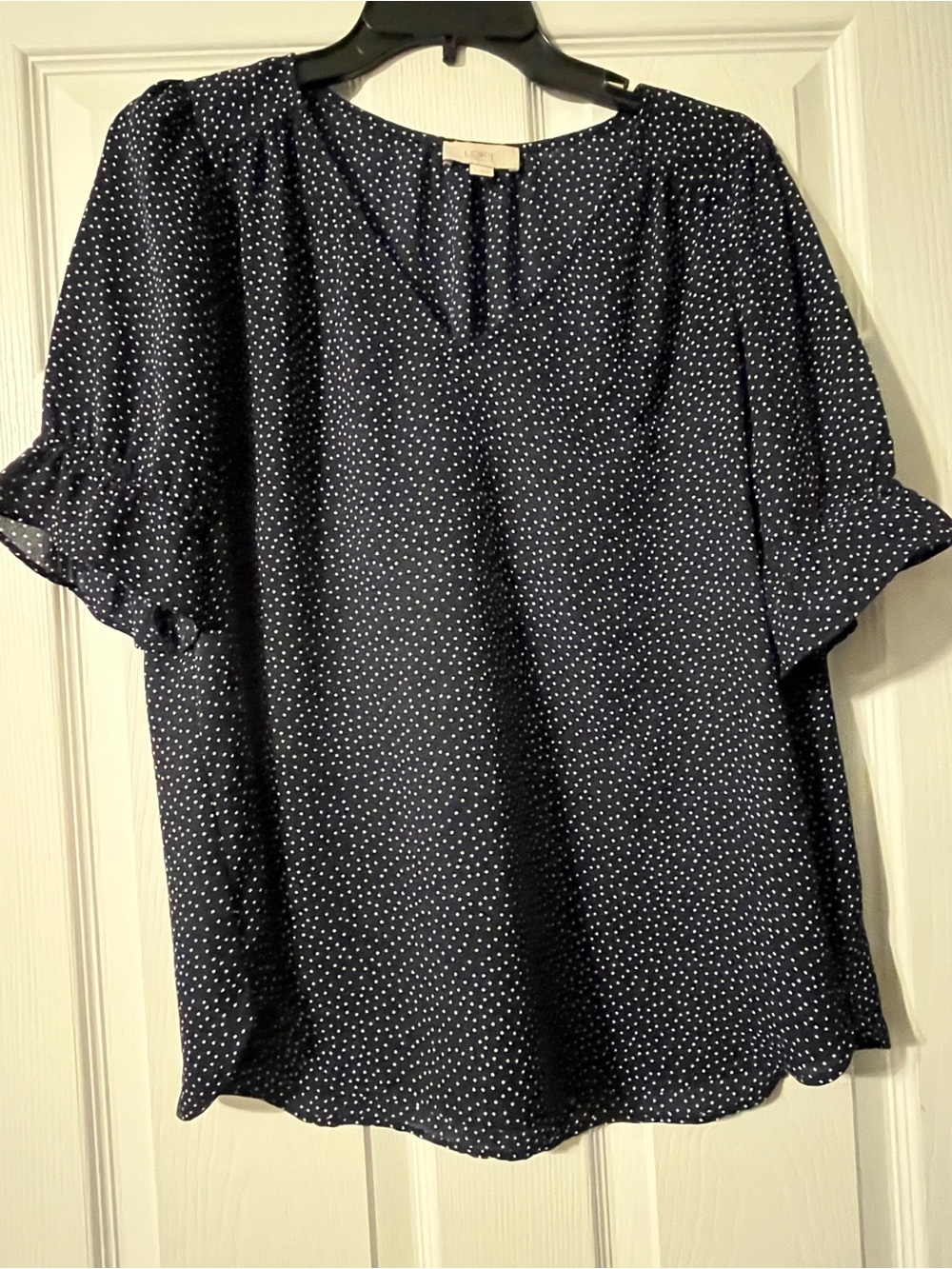 LOFT Navy Blouse with White Dot Print